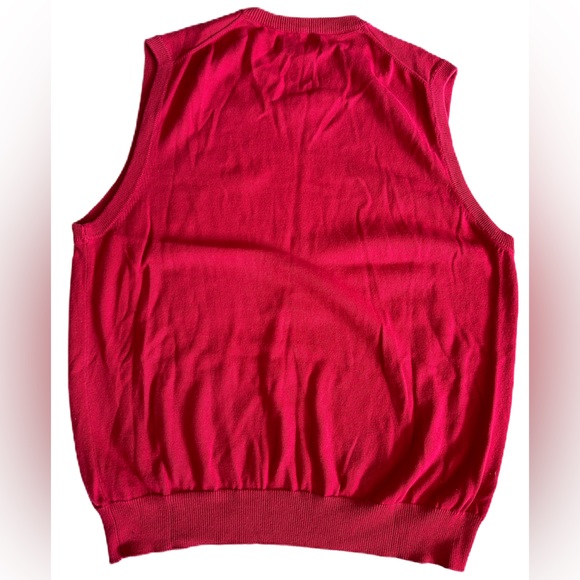 Chaps V Neck Sleeveless Lightweight Red Sweater Mens Large Navy Chest Emblem - Picture 2 of 9